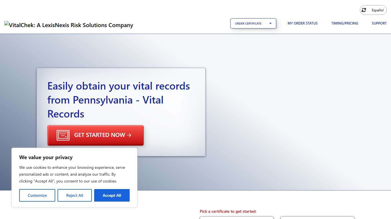 Pennsylvania - Vital Records (PA) Order Certificates - VitalChek